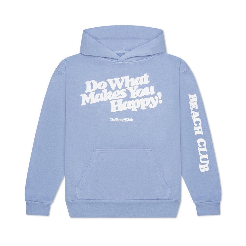 Beach Club HAPPY HOODIE LIGHT BLUE Size Large Do What Makes You Happy